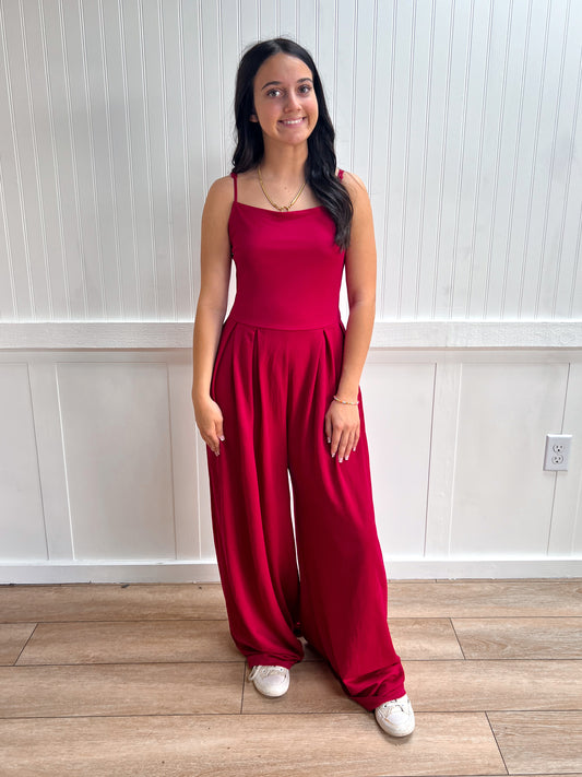 Nina Cami Straight Neckline Pleated Jumpsuit