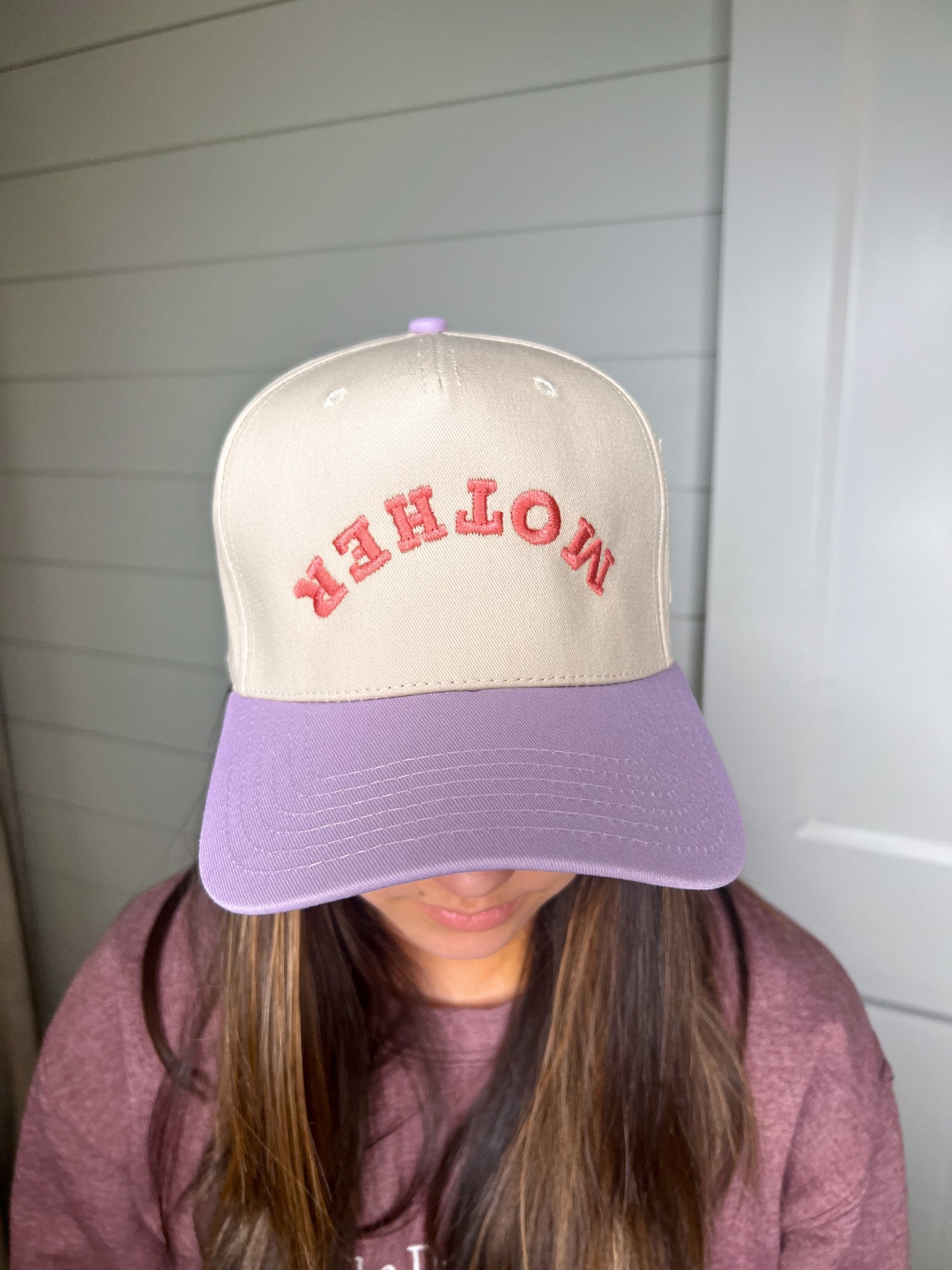 MOTHER Upside Down Mother's Day Two-Toned Vintage Hat-Katydid-FD 05/13/25-Light Purple and Tan-The Twisted Chandelier