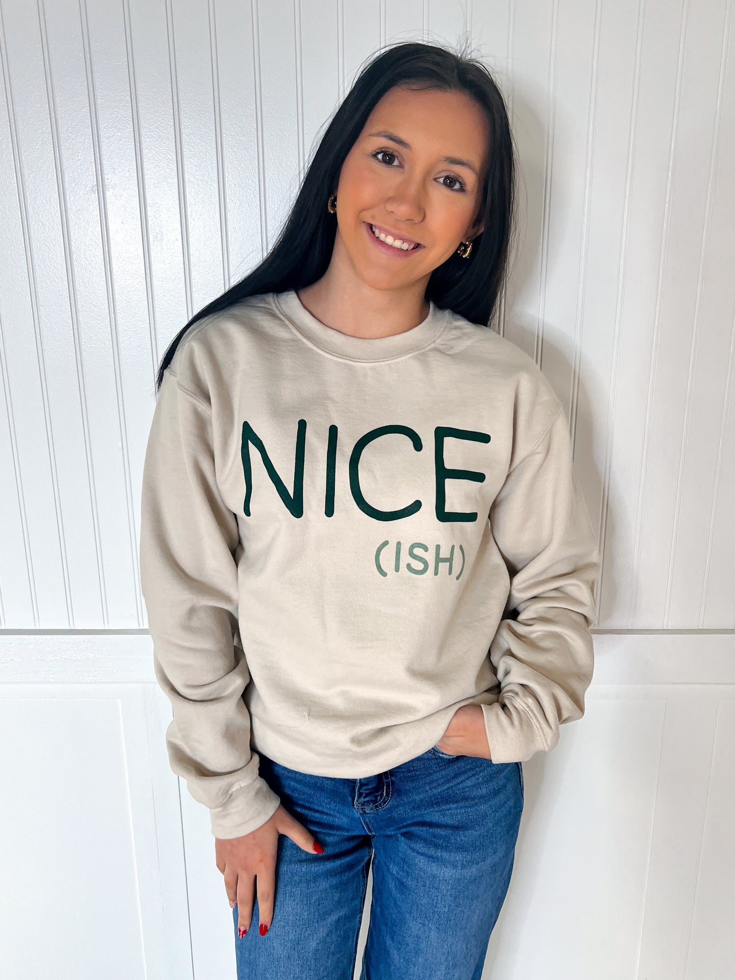 Nice Ish Christmas Crewneck Sweatshirt-Mugsby-BIN A 3,FD 12/3/24,OGP 44.95-The Twisted Chandelier