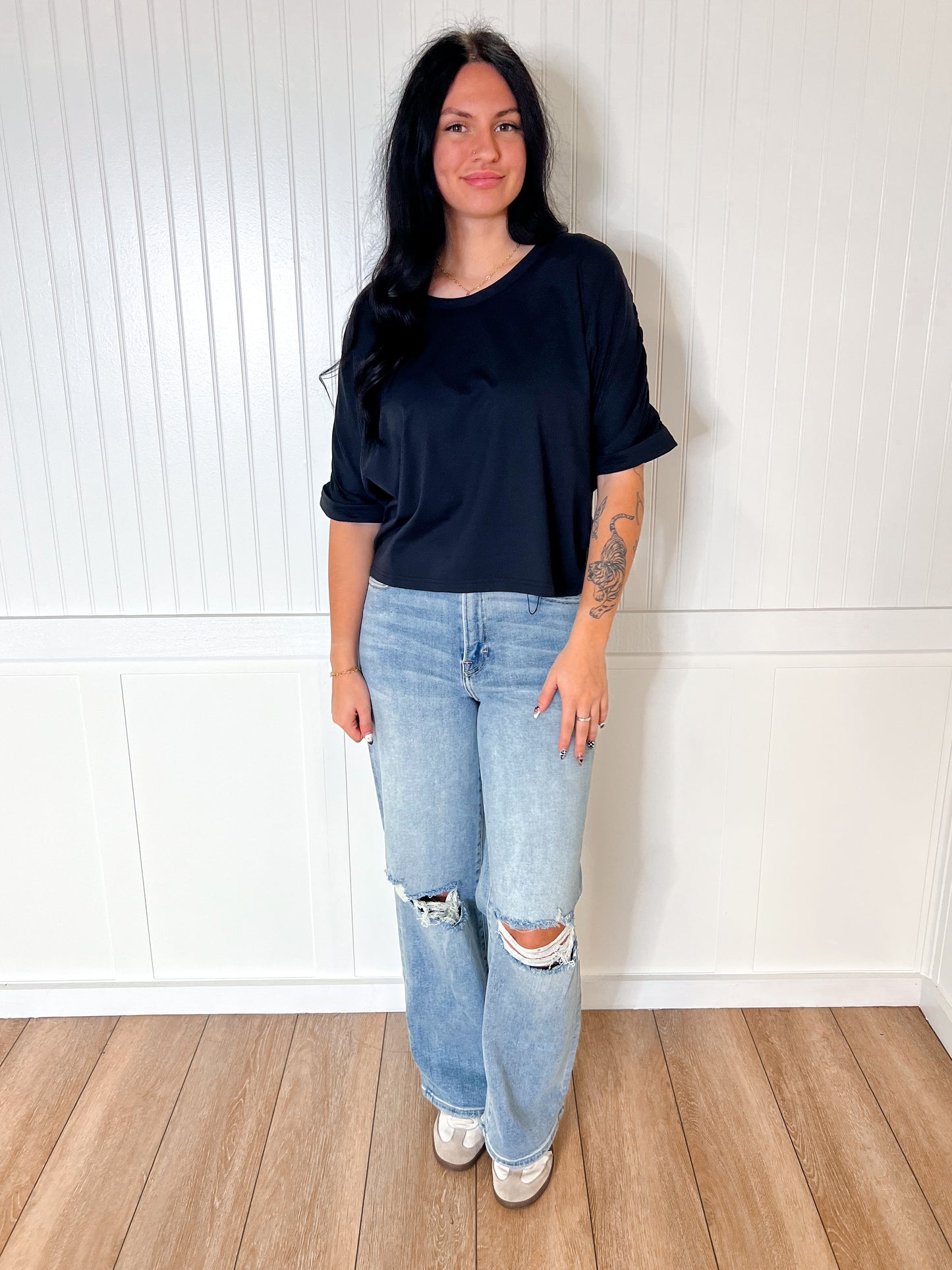 Sadie Elegant Touch Loose Fit Tee-Active Wear-Mono B-Bin B4,FD 07/29/25,Top,Tops Collection-The Twisted Chandelier