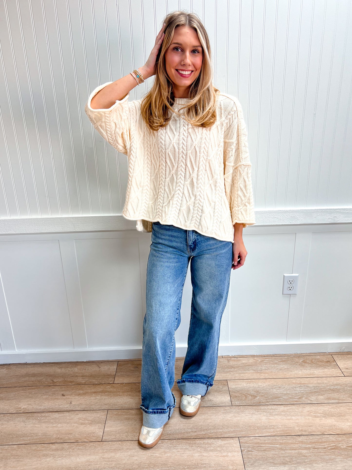 Harper Oversized Bell Sleeve Cable Knit Sweater-Bluivy-Tops Collection-The Twisted Chandelier