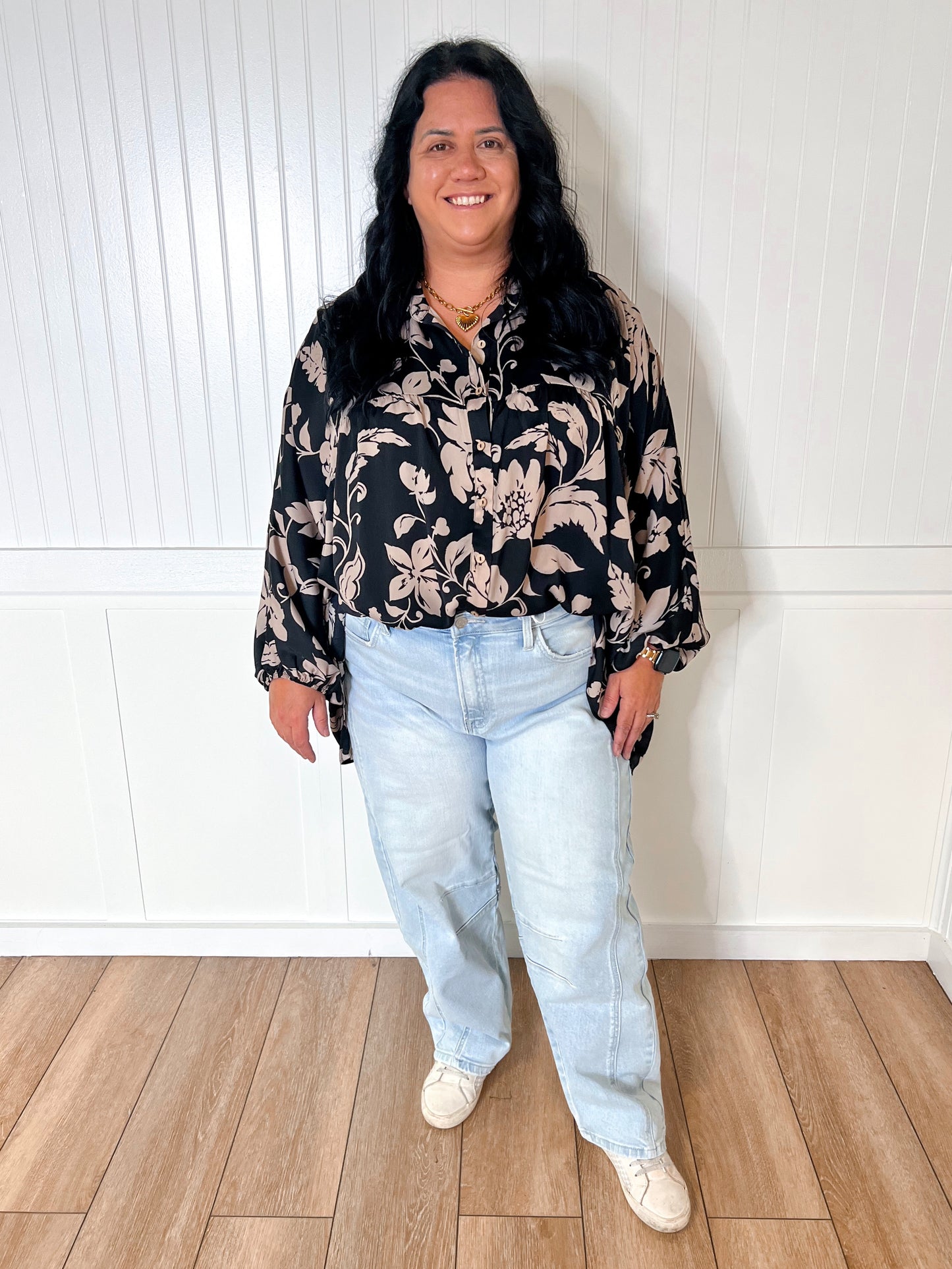 Tara Floral Printed Button Down Gauze Blouse - Plus-Button Up-Easel-CR 09/11/24,FD 09/30/24,Max Retail,Tops Collection-The Twisted Chandelier