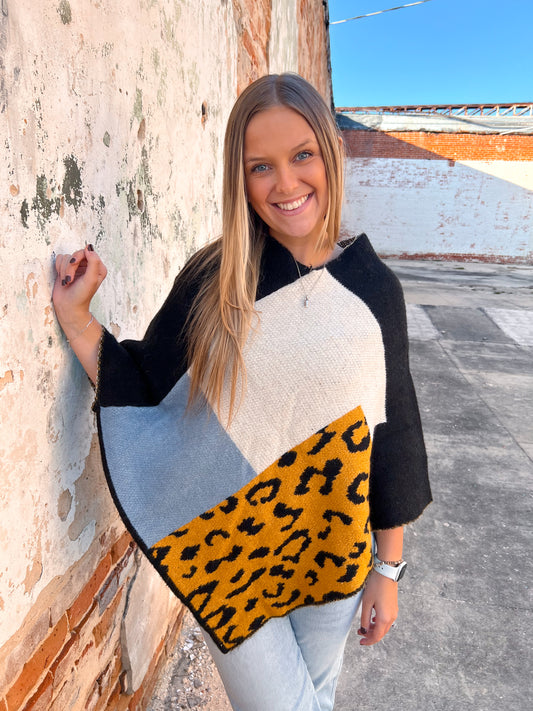 Mavis Leopard Color Block Poncho-Top-Your Fashion Wholesale-05/15/24, 1st md, FD OCT312022, T1-The Twisted Chandelier