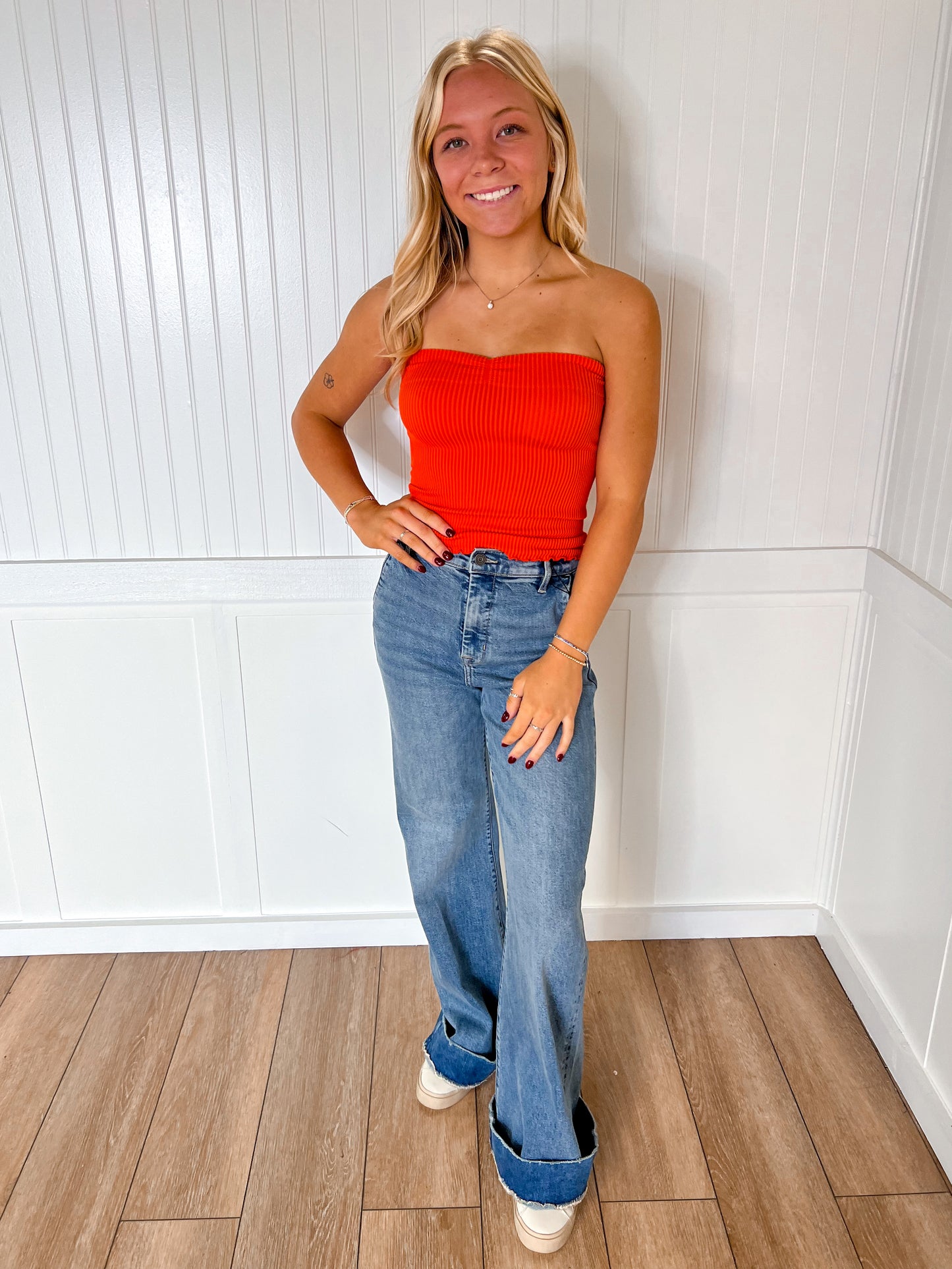 Annie Sweetheart Neckline Seamless Ribbed Tube Top - Orange-By Together-07/24/25,1st md,Bin B5,FD 6/24/25,OGP 22.50,Tops Collection-The Twisted Chandelier