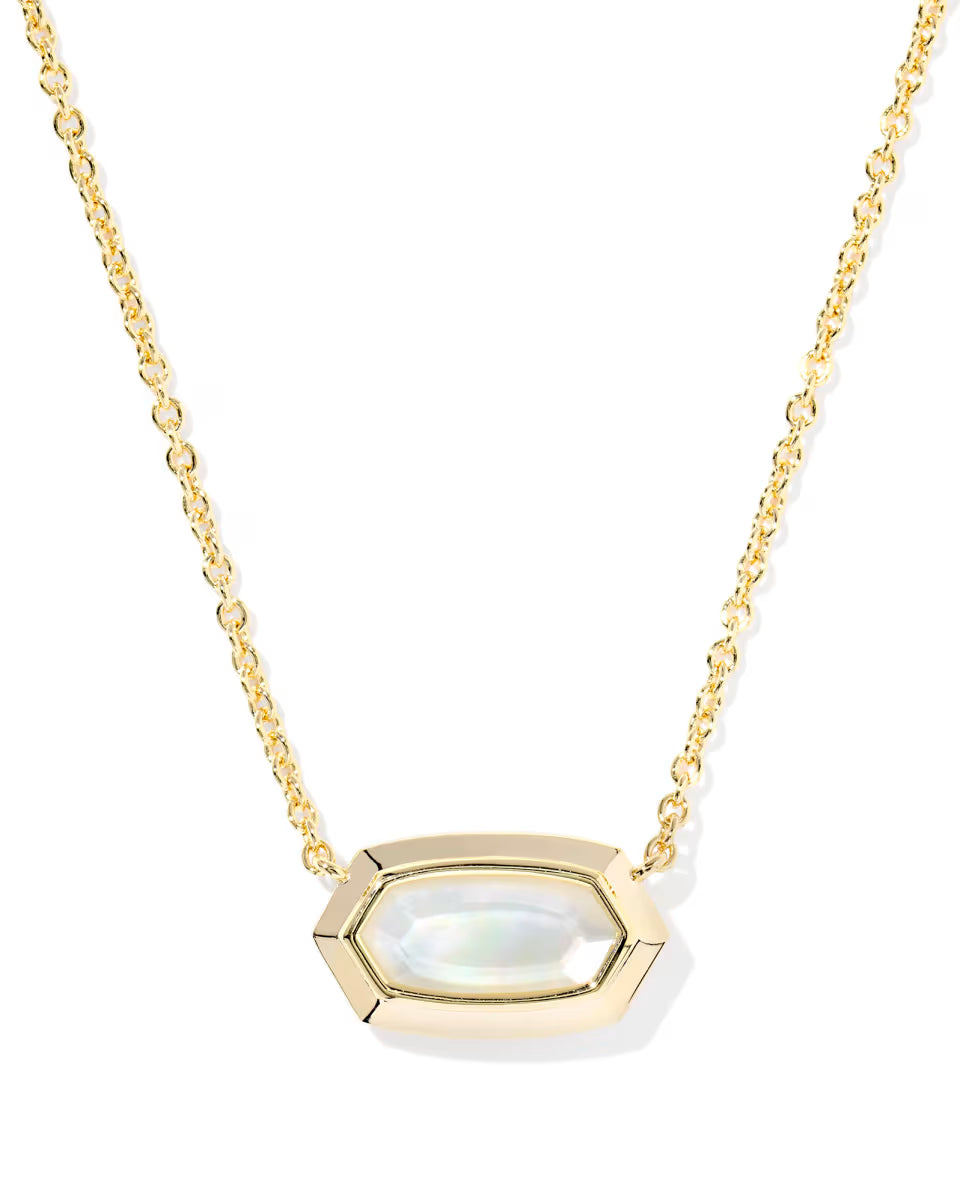 Kendra Scott Elisa Bezel Short Pendant Necklace Gold Ivory Mother Of Pearl-Kendra Scott-N01329GLD-The Twisted Chandelier