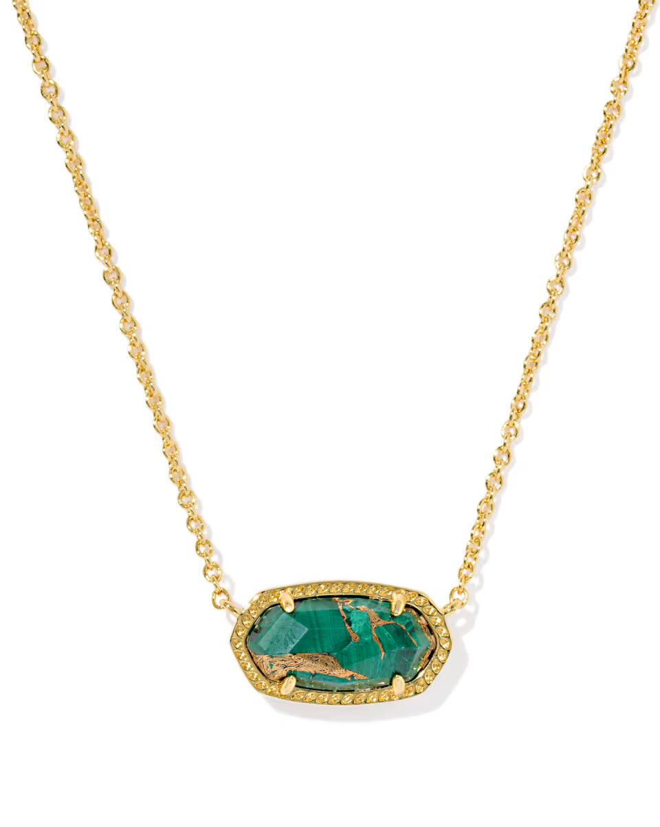 Kendra Scott Elisa Pendant Necklace Gold Bronze Veined Green Malachite-Kendra Scott-N5067GLD-The Twisted Chandelier