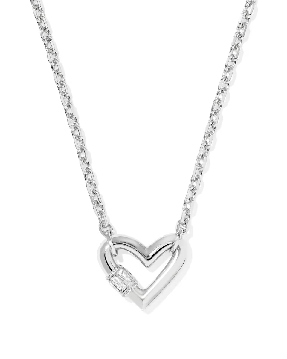 Kendra Scott Emery Heart Short Pendant Necklace Silver White Cz-Kendra Scott-N01330RHD-The Twisted Chandelier