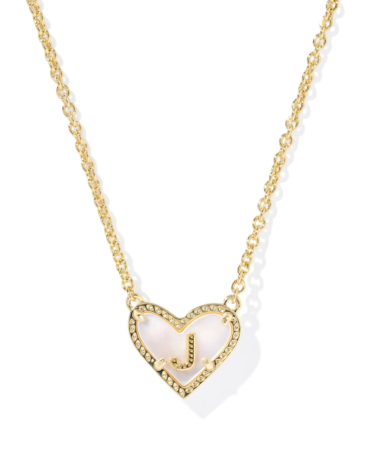 Kendra Scott Heart Letter J Short Pendant Necklace Gold Ivory Mother Of Pearl-Necklaces-Kendra Scott-08/21/25,N01137GLD-The Twisted Chandelier