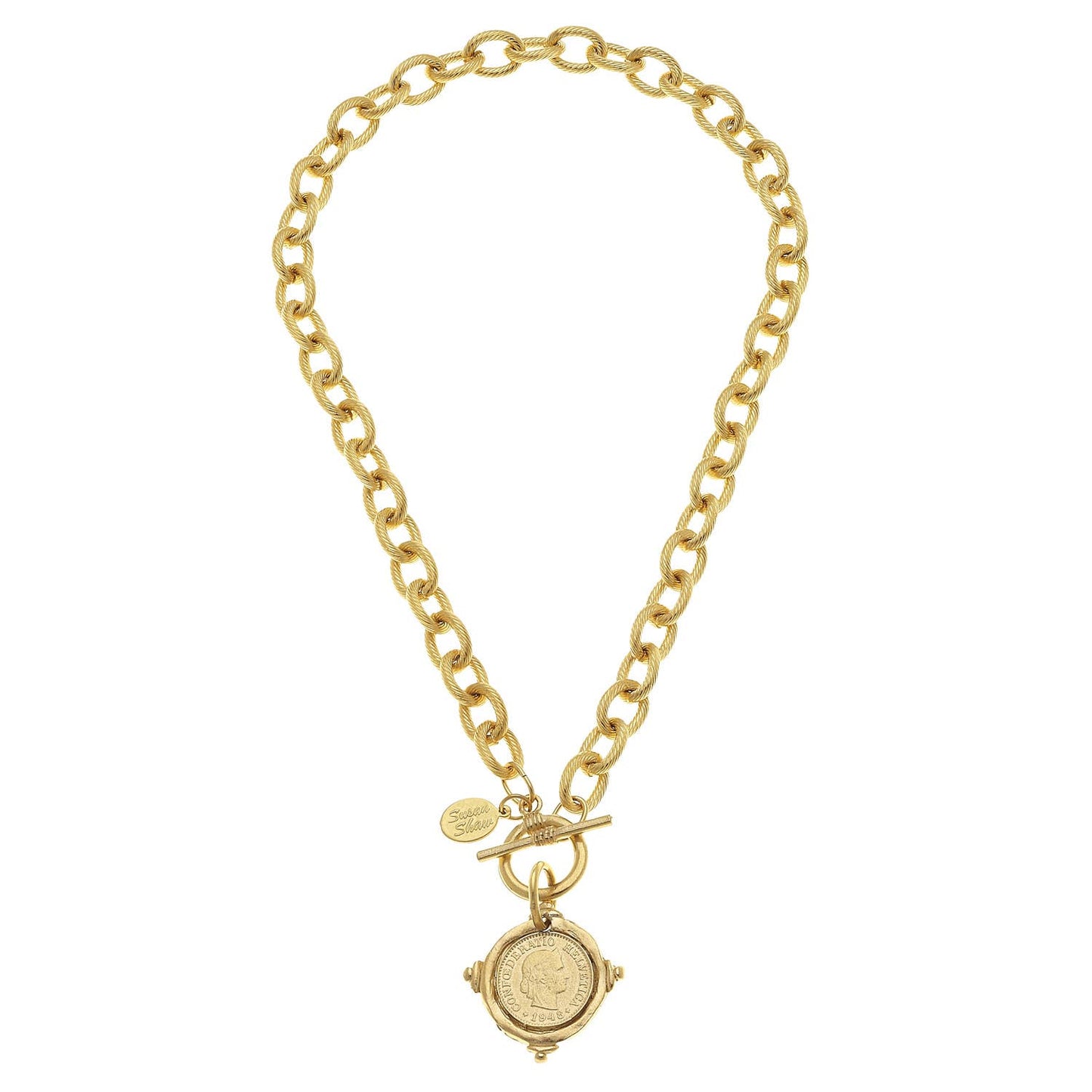 Susan Shaw Handcast Gold Intaglio Coin Front Toggle Necklace-Susan Shaw-The Twisted Chandelier