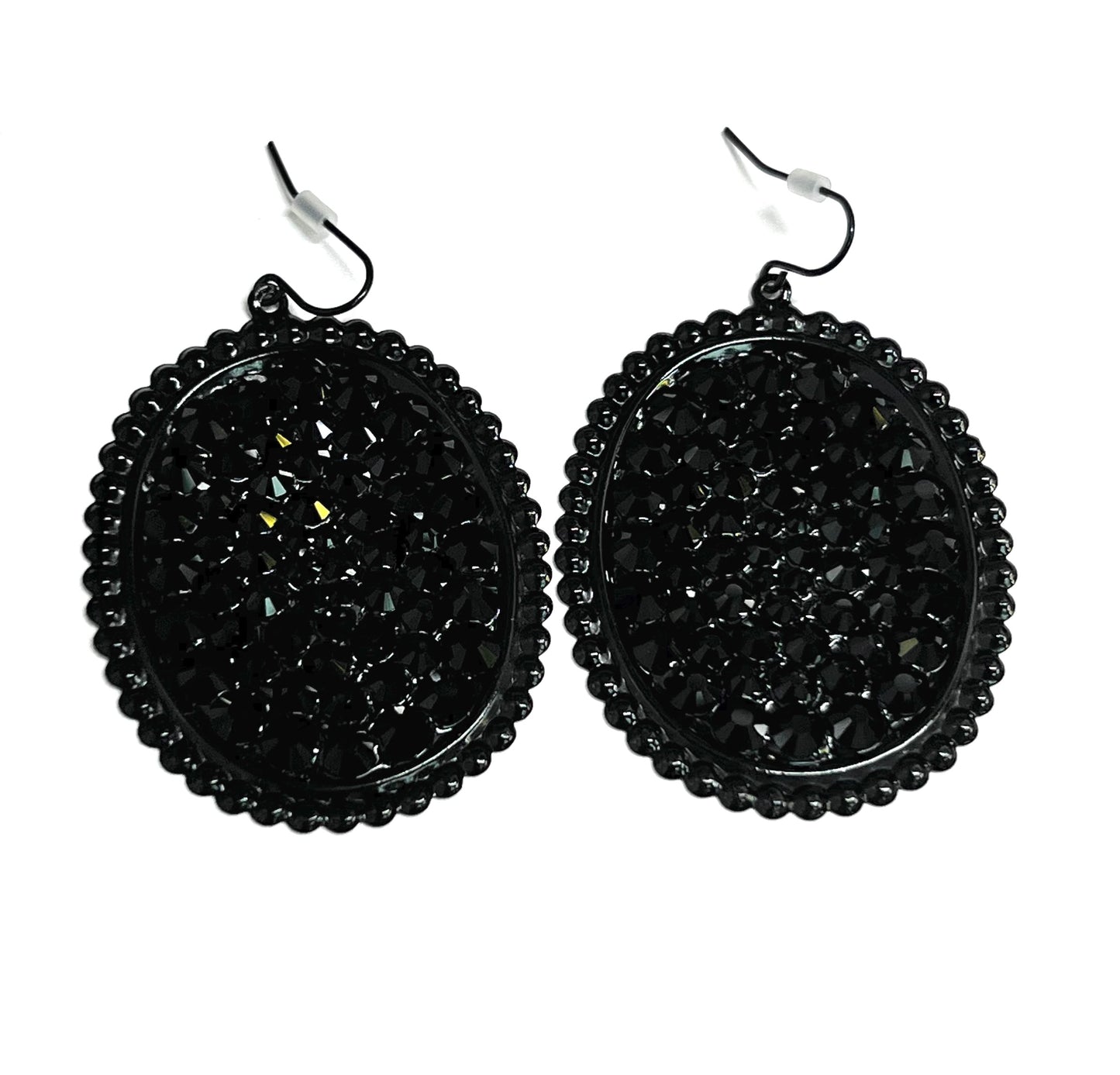 Black Medium Oval Earring With Crystal-Earrings-806 Accessories-The Twisted Chandelier