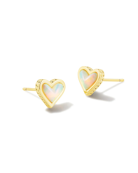 Kendra Scott Framed Ari Heart Stud Earrings Gold White Opalescent Resin-Earrings-Kendra Scott-E00276GLD-The Twisted Chandelier