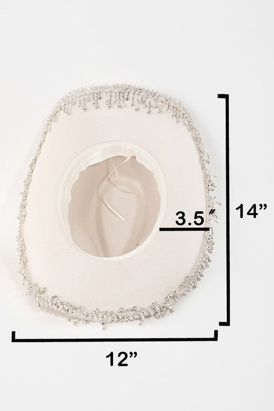 Silver Rhinestone Fringe Cowboy Hat - Ivory-Hats-Fame Accessories-MMT8911,western & concert-The Twisted Chandelier