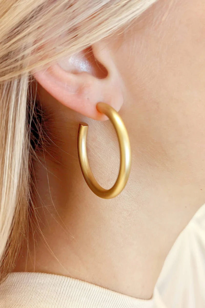 Jeanette Hoop Earrings- Satin Gold-Earrings-MY GIRL IN LA-The Twisted Chandelier