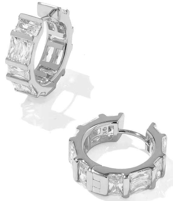 Kendra Scott Jamie Huggie Earrings Silver White Cz-Kendra Scott-E00935RHD-The Twisted Chandelier