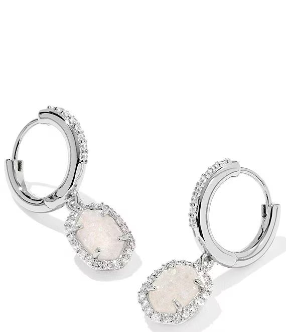 Kendra Scott Daphne Crystal Frame Huggie Earrings Silver Iridescent Drusy-Kendra Scott-E00936RHD-The Twisted Chandelier