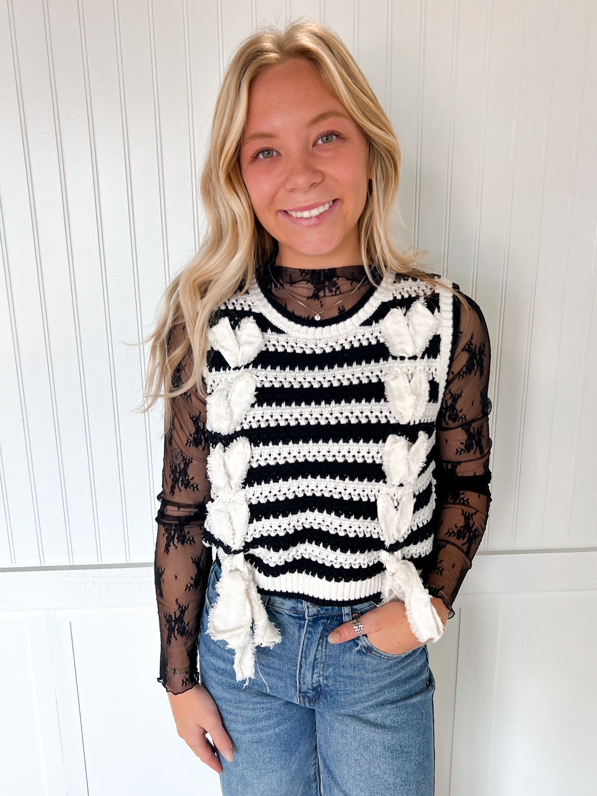 Hattie Frayed Twill with Lace Strap Thru & Bow Tie-Peach Love California-Bin B5,FD 08/12/25,Tops Collection-The Twisted Chandelier