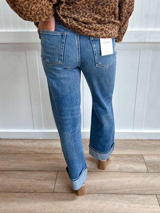 Darcy High Rise Distressed Cuffed Slim Wide Jeans-Pants-FLYING MONKEY-bottoms,F9205,NewArrival-The Twisted Chandelier