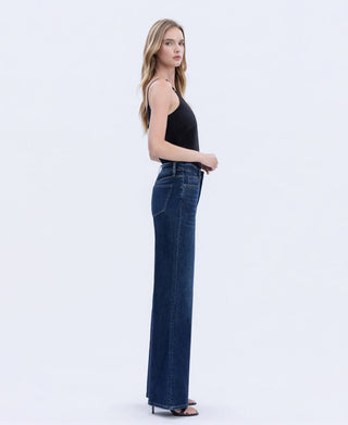 Daphne Super High Rise Full Length Dark Wash Wide Leg Jeans-Pants-VERVET by FLYING MONKEY-bottoms,T6937-The Twisted Chandelier