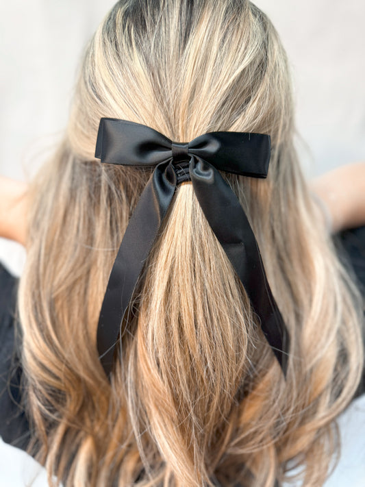 Satin Bow Hair Clip - Black-Hair Claws & Clips-Swan Madchen-Created - 01/15/24, FD JAN 24-The Twisted Chandelier