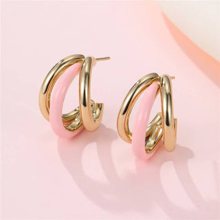 18K Stainless Steel Tarnish Free Enamel Hoop-Earrings-JOSSLYN by wall to wall-40E510-Pink-The Twisted Chandelier