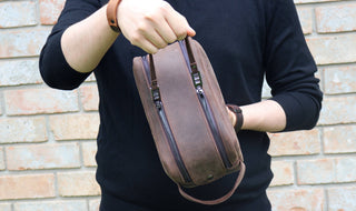 Personalized Leather Dopp Kit & Toiletry Bag, Customized Groomsmen Gift, Monogrammed Mens Toiletry Bag, Double Zippered Luxury Travel Bag-Luxe Range Leather-The Twisted Chandelier
