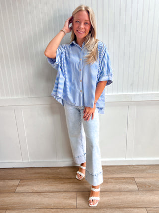 Merritt Oversized Stripe Button-Down Stretch Knit Shirts-Top-Zenana-FD 05/26/26,Tops Collection-The Twisted Chandelier