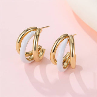 18K Stainless Steel Tarnish Free Enamel Hoop-Earrings-JOSSLYN by wall to wall-40E510-Off White-The Twisted Chandelier