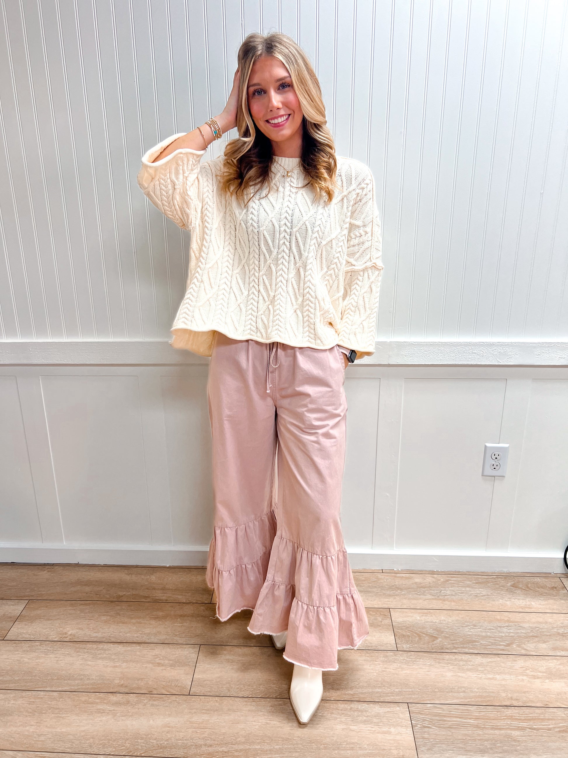 Willow Stone Washed Woven Tiered Ruffle Wide Leg Pants-Pants-Sewn and Seen-bottoms,FD 02/09/26-The Twisted Chandelier
