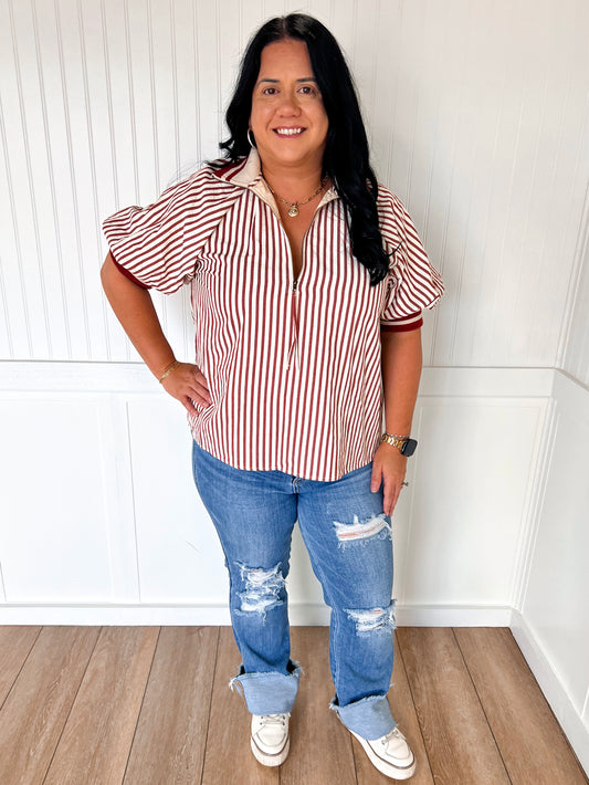 Rory Striped Collared Zip Top-The Twisted Chandelier-Bin B4,FD 10/23/25,Tops Collection-The Twisted Chandelier