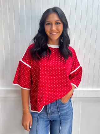 Macy Polka Dot Contrast Trim Top-Top-Sewn and Seen-FD 07/21/26,Tops Collection-The Twisted Chandelier
