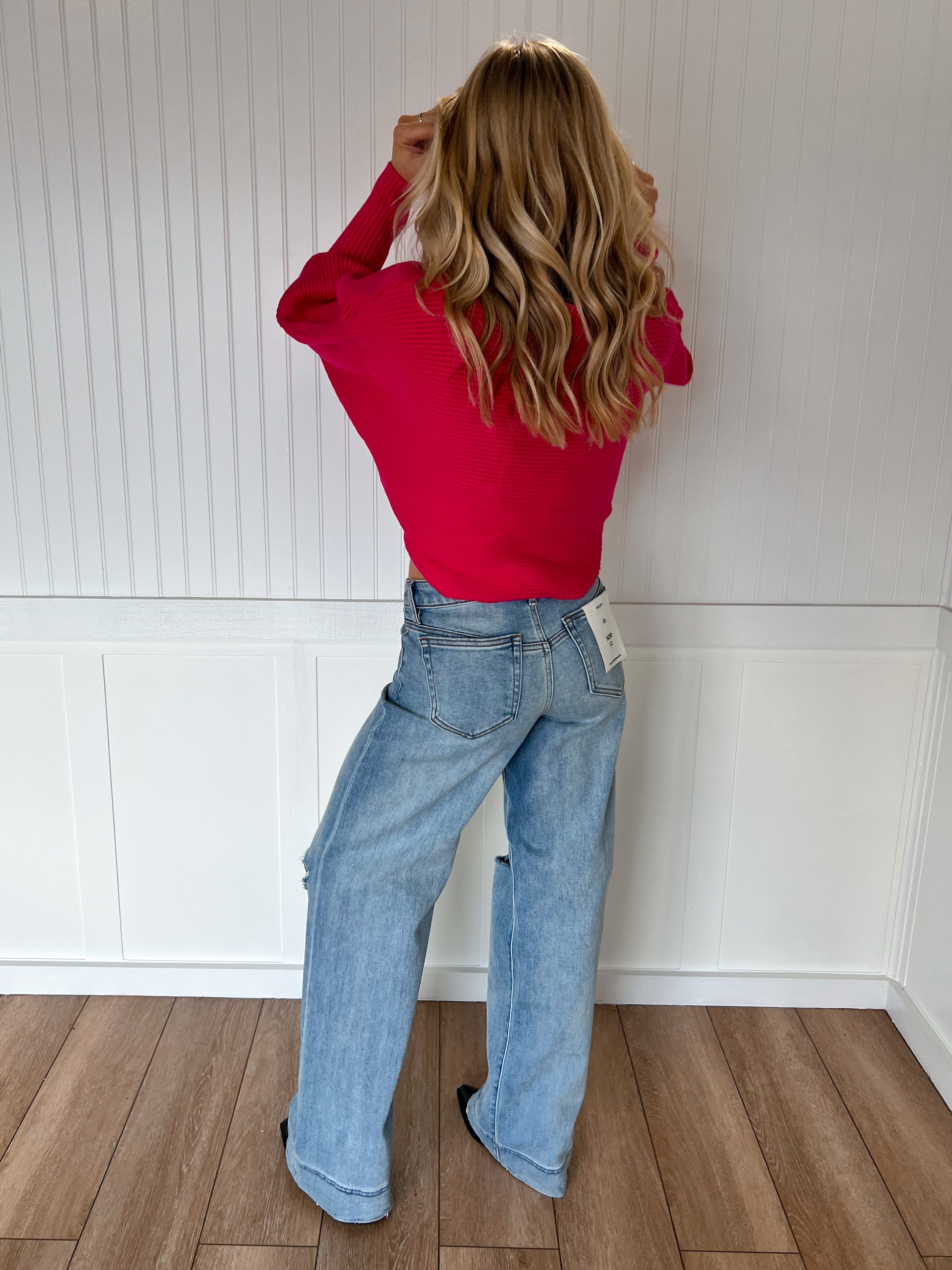 Nori Light Wash Distressed Stretch 33" Inseam Wide Leg Jeans-Hidden Jeans-BIN A 3,Bin b6,bottoms,FD 08/19/25-The Twisted Chandelier