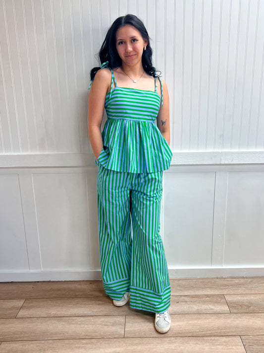 Maren Striped Adjustable Tie Shoulder Strap Top