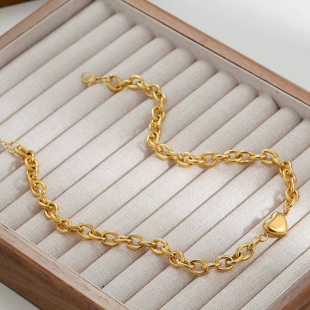 18K Stainless Steel Tarnish Free Heart Necklace-JOSSLYN by wall to wall-40NK351-The Twisted Chandelier