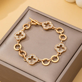 Pave Crystal Clover Link Bracelet With Toggle Clasp-Bracelet-JOSSLYN by wall to wall-80B1781-The Twisted Chandelier