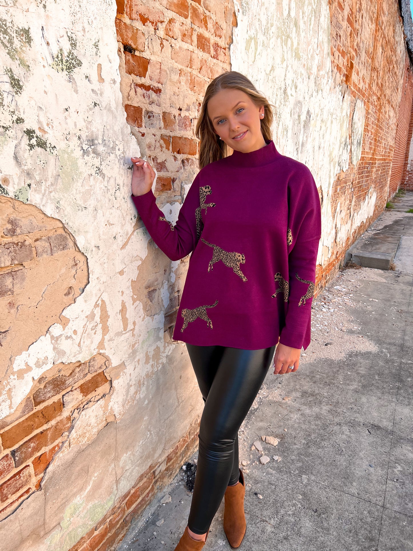 Annie Cheetah Print Mock Neck long Sleeve Sweater Top-Sweater-Entro-04/25, 1st md, Max Retail-The Twisted Chandelier