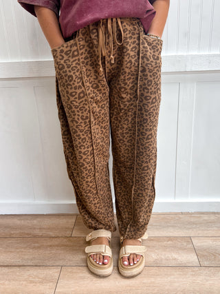 Mavis Leopard Print Seam Detail Barrel Pants