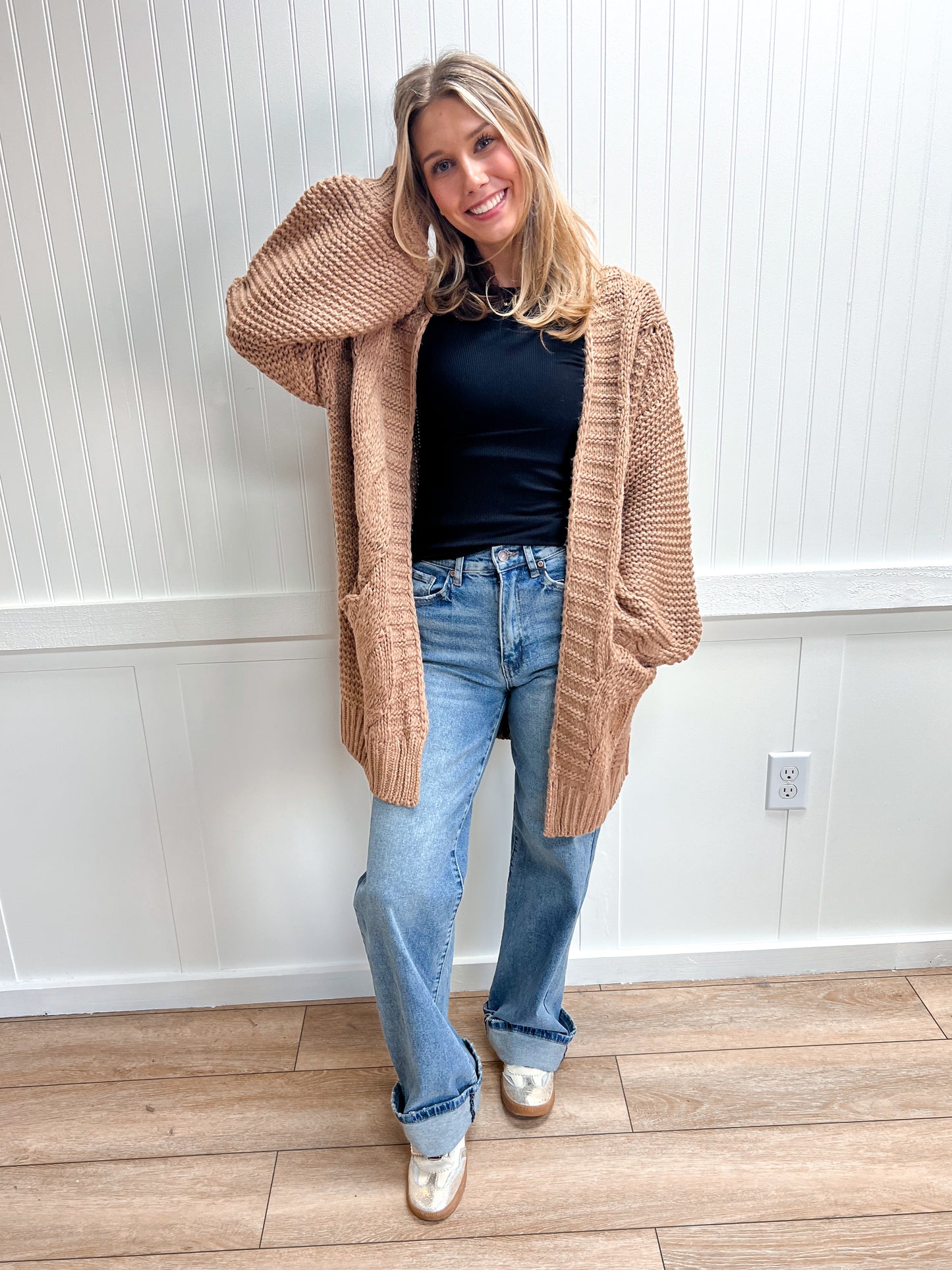 Camille Chunky Cable Lantern Sleeve Cardigan-Bluivy-The Twisted Chandelier