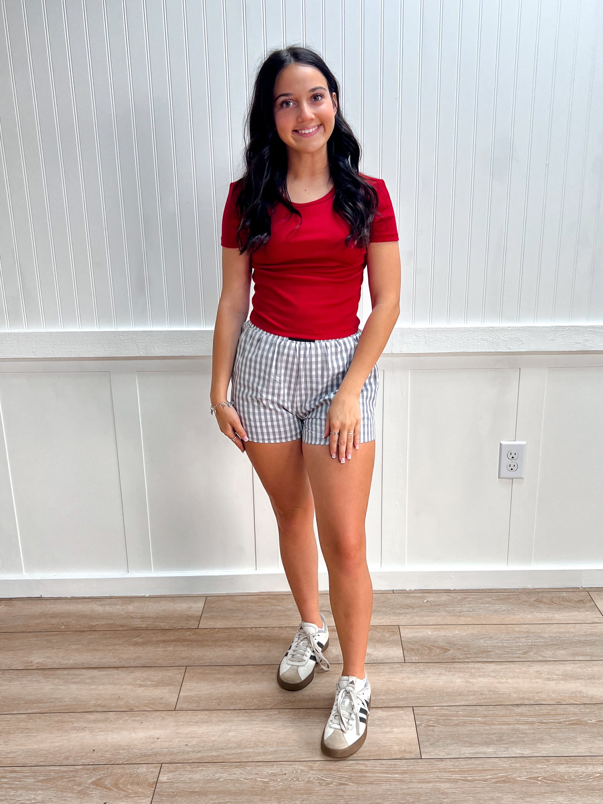 Bailey Grey Gingham Boxer Shorts-Shorts-Girlie Girl Originals-bottoms,FD 04/03/26-The Twisted Chandelier
