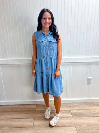 Dallas Sleeveless Pocket Detail Button Down Lyocell Dress-Dress-Active Basic | Active USA-DJR,FD 04/30/26-The Twisted Chandelier