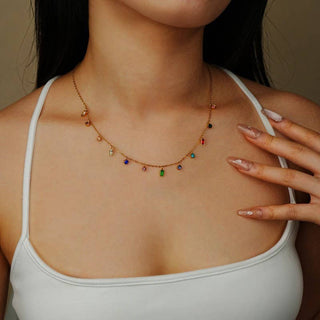 Rainbow Stone Dangle Necklace-Necklace-JOSSLYN by wall to wall-40NK9657-The Twisted Chandelier