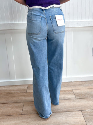 Corrine High Rise Patch Pocket Pintuck Wide Leg Jeans-Pants-Lovervet by VERVET-bottoms,LV2406-The Twisted Chandelier