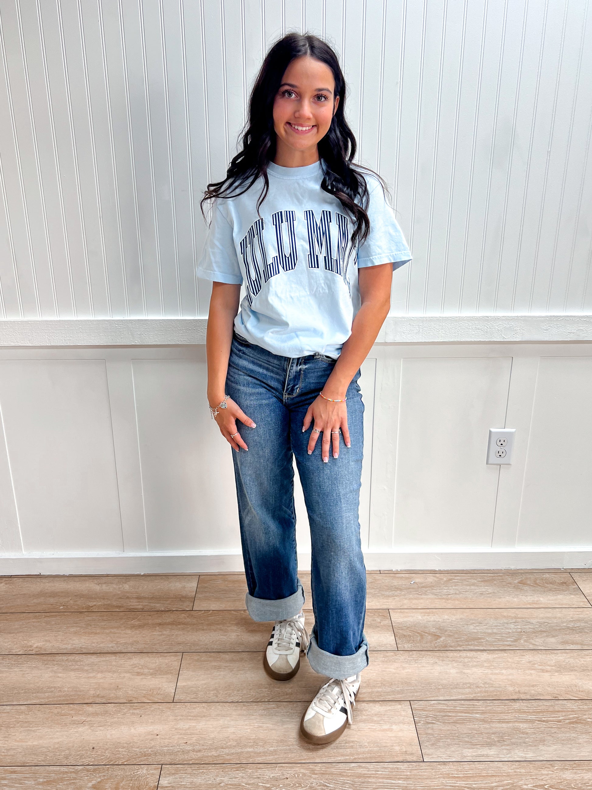 Dottie Stripe Chambray Comfort Colors Tee-Shirts & Tops-Girlie Girl Originals-FD 04/03/26,LM-STR-1000,Tops Collection-The Twisted Chandelier