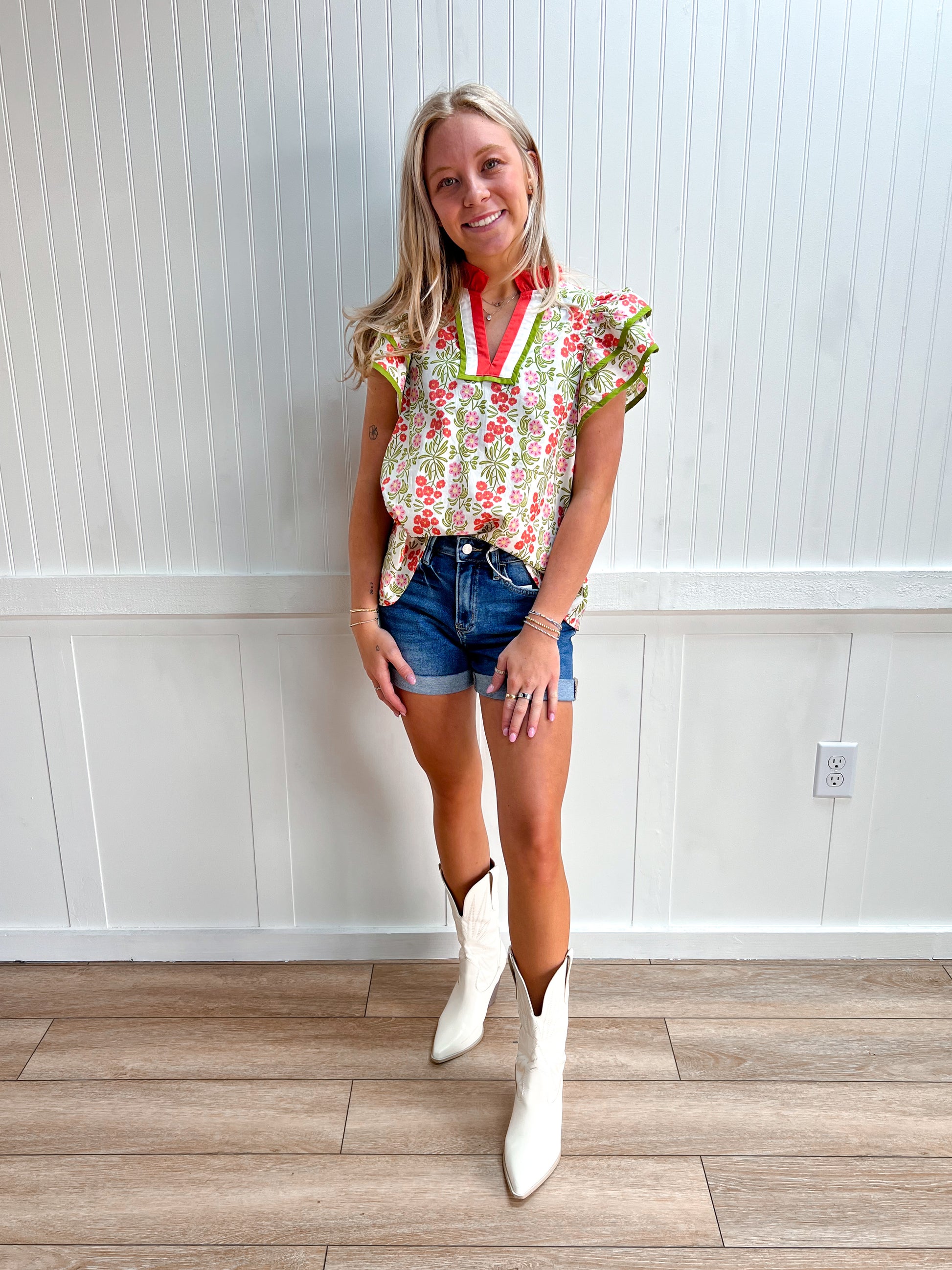 Colette Floral Printed Flutter Sleeve Top-Shirts & Tops-ENTRO-FD 04/06/26,Tops Collection-The Twisted Chandelier
