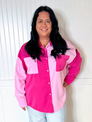 Pink Color Block Button Up Top-TOP-Southern Grace Wholesale-7660-CC-PINK,BIN D3,Tops Collection-The Twisted Chandelier