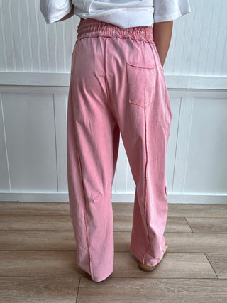 Stevie Mineral Wash Seam Detail Pull On Barrel Pants - Misty Rose