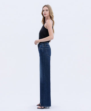Daphne Super High Rise Full Length Dark Wash Wide Leg Jeans-Pants-VERVET by FLYING MONKEY-bottoms,T6937-The Twisted Chandelier