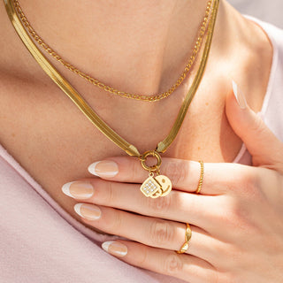 18K Gold PVD Herringbone Charm Holder Necklace-Necklace-WJW-The Twisted Chandelier
