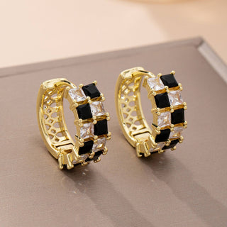 Checker Black & Crystal Baguette Hoop Earrings-Earrings-JOSSLYN by wall to wall-80E61892-The Twisted Chandelier
