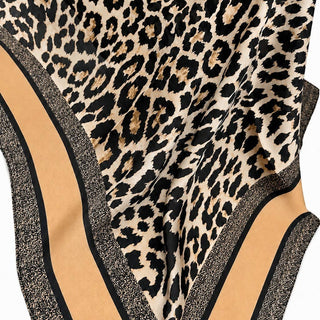 Leopard Print & Geometric Border Silky Neck Scarf-Scarf-JOSSLYN by wall to wall-40SC734-The Twisted Chandelier