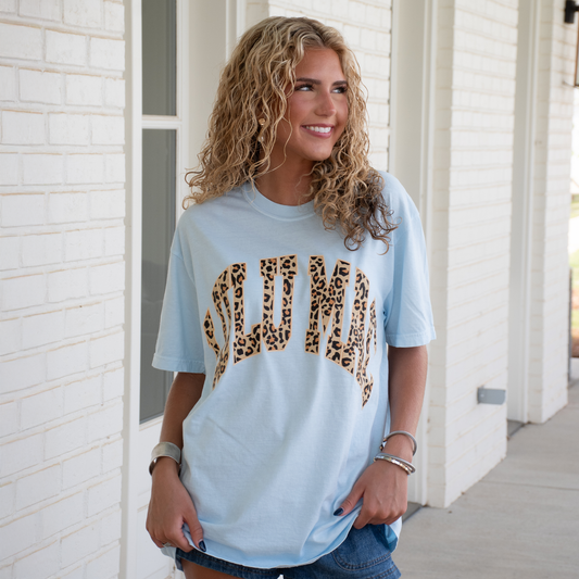 Maisie Leopard Adult Chambray Comfort Colors Tee-Girlie Girl Originals-LM-LP-1000,Tops Collection-The Twisted Chandelier